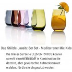 STÖLZLE LAUSITZ Mediterraner Mix Series Elements Kids I verres de haute qualité I verre 335 ml I jeu de 6 verres I set de verres I verres colorés I va au lave-vaisselle I meilleure qualité